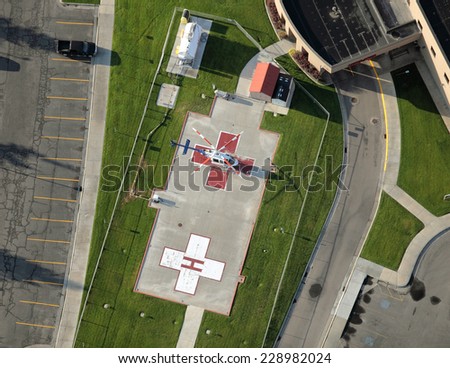 A helicopter pad for medical emergency flights to a modern hospital