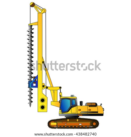 Machine for drilling holes for foundations. Vector illustration. Isolated on white. Icon. Flat style