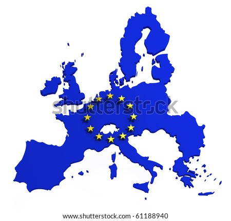 Map Of European Union With Flag Of Eu, Isolated On White, 3d ...