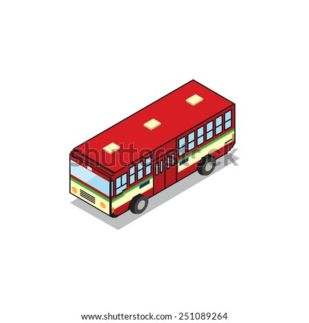 Bangkok public transportation red bus isometric view pixel design