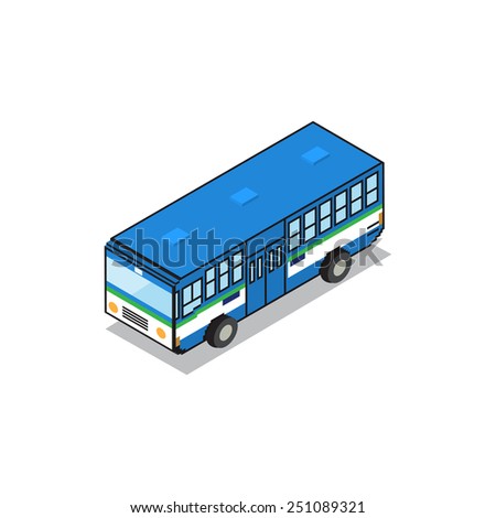 Bangkok public transportation blue bus isometric view pixel design
