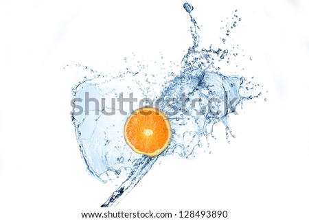 orange in splash of water isolated