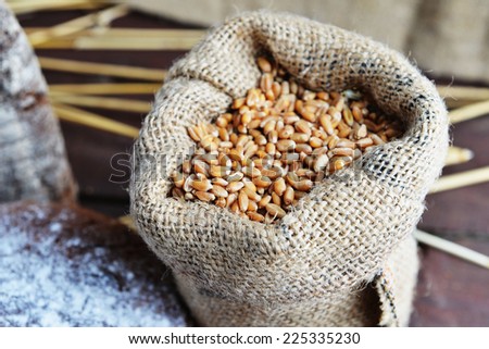 Bag with grain and ears of wheat