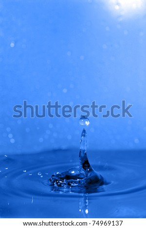drops landing on water surface and creating ripples, drops hang suspended in time
