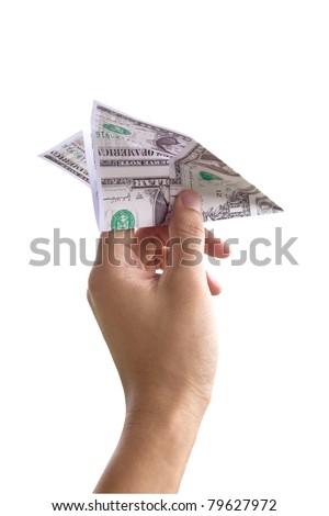 concept image foe business Hand throwing the money paper airplane