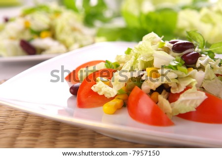 Fresh tomato salad with corn and basil