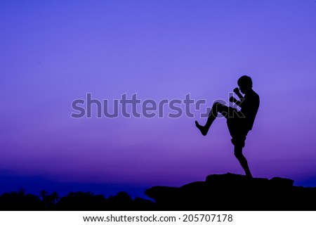 Silhouette of a man in Yoga or boxing posting