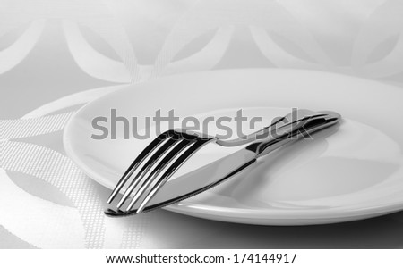 Cutlery knife and fork on a plate