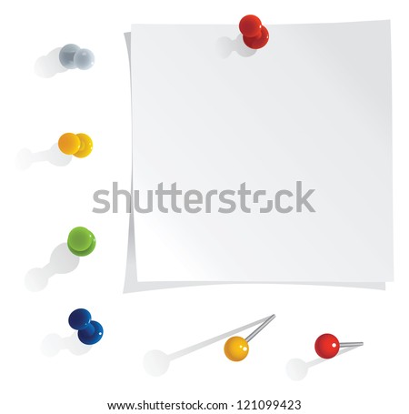 vector white reminder notes with pins set