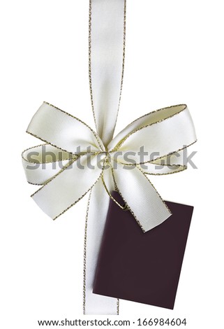 White ribbon with gift tag. Two clipping paths for ribbon and for tag.