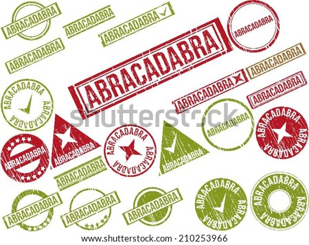 Collection of 22 red grunge rubber stamps with text 