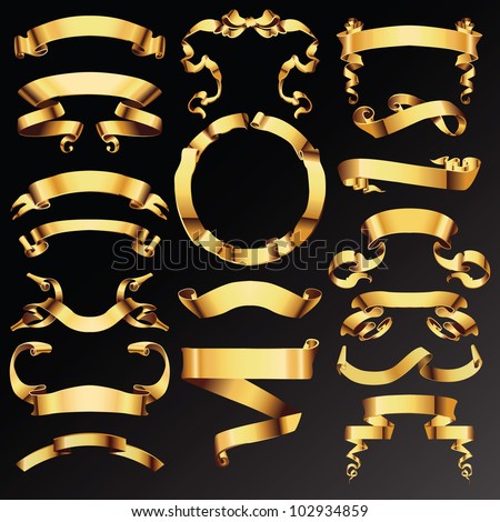 Set of golden vector ribbons or banners for your text.