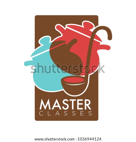 Chef cooking school class vector icon template of cook kitchen saucepan and ladle
