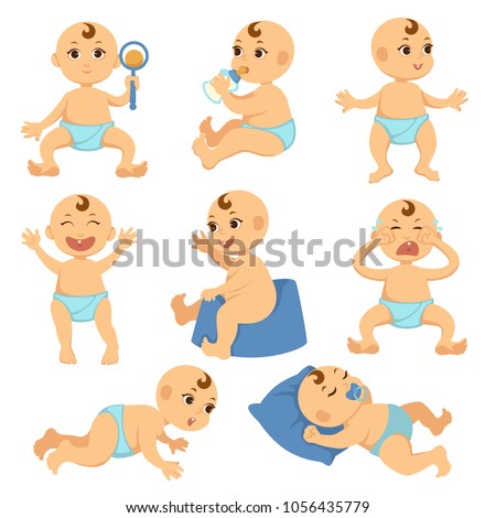 Baby toddler child vector flat character isolated boy or girl infant o exploring life things