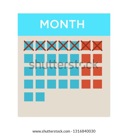 Date organizer calendar of month with crossed week tick off days schedule waiting deadline and plan rent paying or ovulation time till vacation or holiday business planning paper sheet with cells
