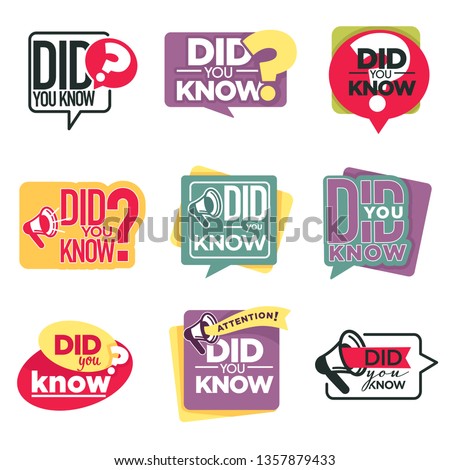 Megaphone or loudspeaker did you know isolated icons attention vector information announcement stickers question or inquiry emblem or logo knowledge marketing and advertisement speech bubbles