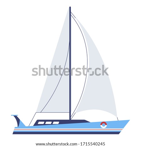 Transport for seas and oceans, sailboat or yacht isolated icon. Ship with mast and lifebuoy, voyaging and traveling by vessel. Yachting sport or hobby for sailors and rich people, vector in flat