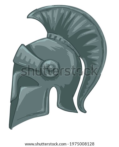 Antique metal helmet of roman or greek army, isolated protective hat used in battles and fights. Armor and weaponry of old times, ancient historic costume of knight in rome. Vector in flat style