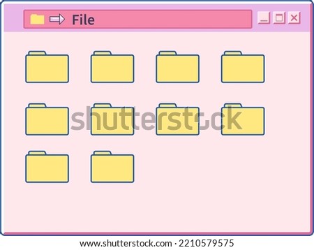 Files and folders in window screen of computer or laptop monitor. Isolated box with close cross option. Storage with digital documents. Communication in internet and interaction. Vector in flat style
