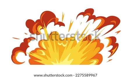 Explosions and flame blazing, isolated effect of detonation or attack. Wave with fire and clouds, burst or blast, outbreak or incident. Game design of blowout. Vector in flat style illustration