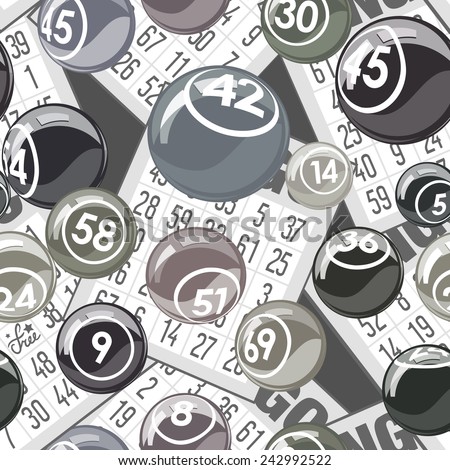 Bingo seamless background with balls and cards