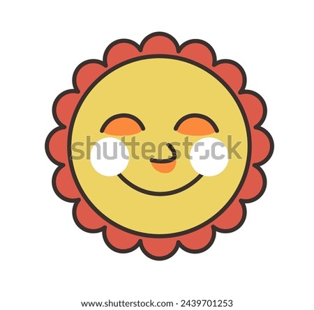 Beaming sun with a joyful smile, vector illustration, symbolizes happiness and positivity, great for cheerful designs.