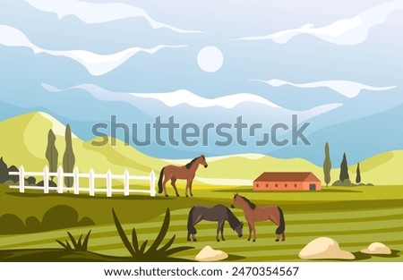 Similar – Image, Stock Photo Horses grazing in green meadow