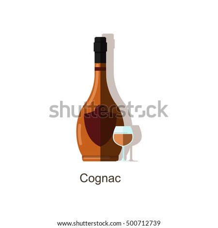 Vector icon cognac bottle. Alcohol drink â?? vector bottle and glass. Isolated on white background.