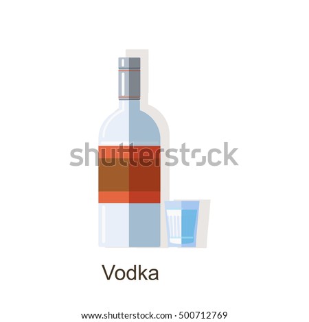 Vector vodka bottle and glass isolated