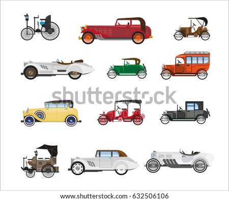 Antique vehicle colorful vector flat poster on white