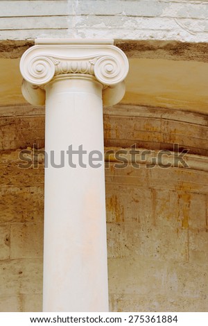 The core and head of Ionian columns on the island of Corfu in Greece