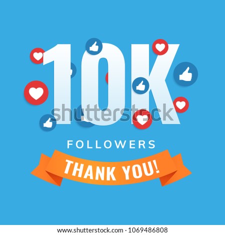 10k followers, social sites post, greeting card vector illustration