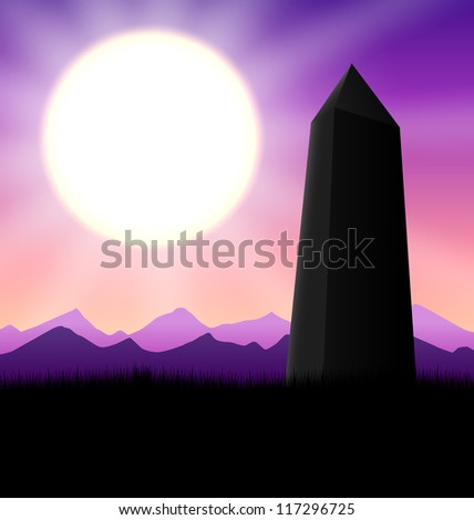 Warm sunset with obelisk silhouette - RASTER VERSION