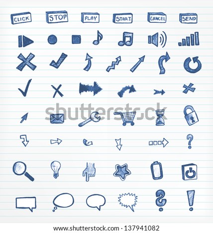 Ink icons for websites on lined paper