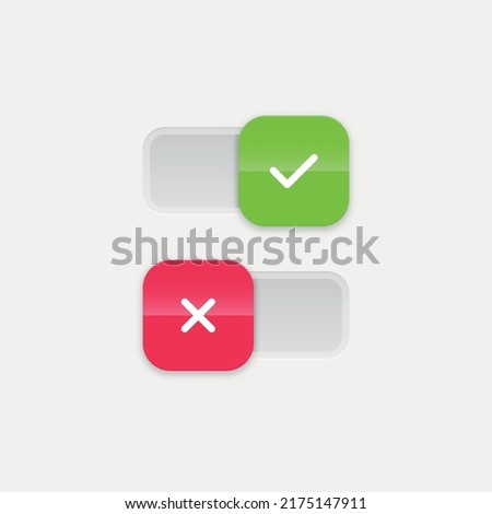 Confirm and reject switch, Yes and No toggle button. Red and green color. Vector illustration