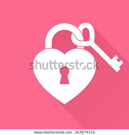 Valentine heart as lock with heart shaped key, vector illustration