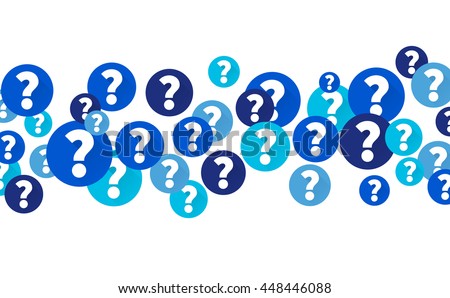 Question marks in blue circles, Flow of icons on white background