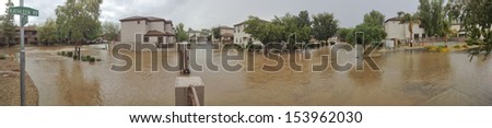 Standing rain water of monsoon season in housing community, Phoenix, Arizona