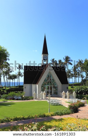 MAUI, US - NOVEMBER 27, 2011: Cute little chapel at Wailea Beach open for next wedding ceremony in Maui, Hawaii