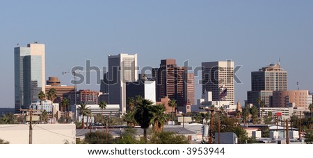 Skyscrapers and Single Family Houses Roofs in Downtown of Phoenix, AZ