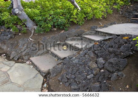 Stone Steps with Black Lava Rocks on sides