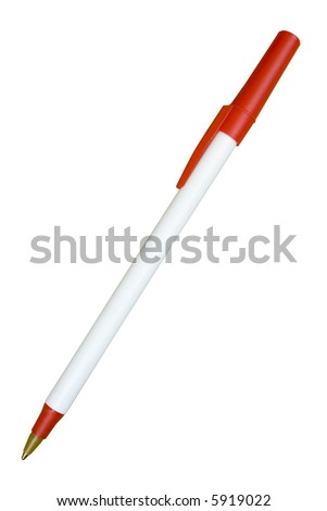 White School BallPen with Red Tip and Cap; Isolated, Path