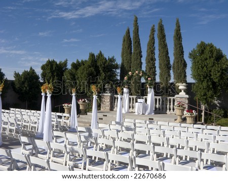 Bride and Groom Ceremonial Altar with Rows of Guests Seats