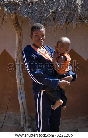 Single Parent African Mother And Child Portrait. Africa, Botswana ...