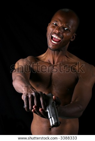 Furious armed young muscular african American, social issues series