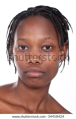 Portrait Of Young African Woman With Braids, Natural Look No Makeup ...