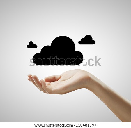 black cloud in hand on white background