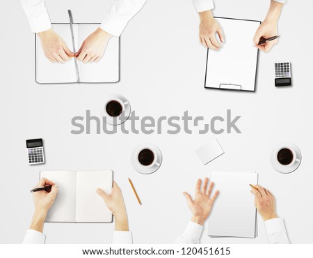 business table four person on  white background