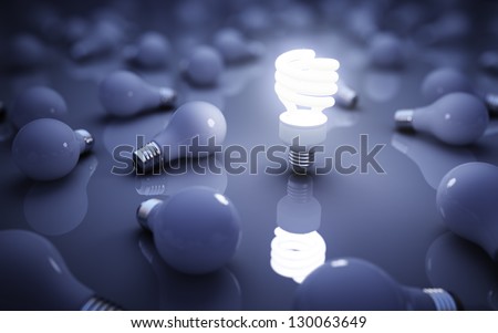 lamps on blue background, idea concept