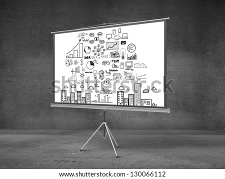 flip chart with business concept in concrete room